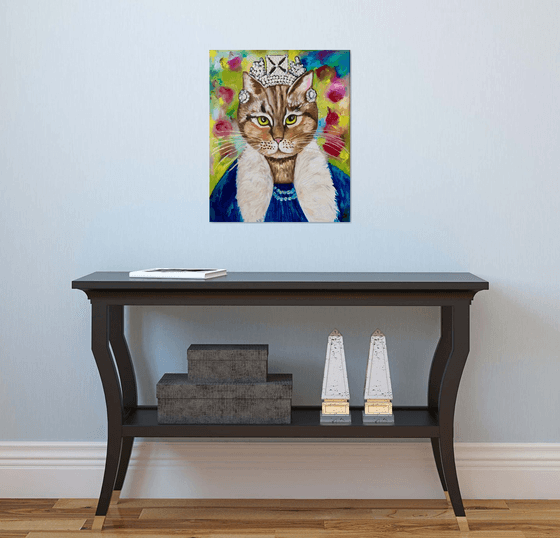 Cat La Queen FELINE ART.  Original oil painting for cat lovers