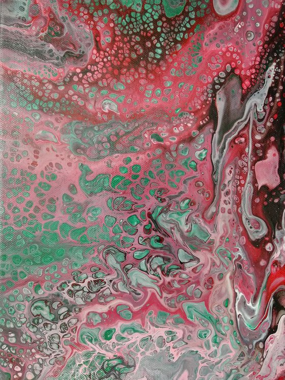 Abstract red & green , Set of 2 paintings, Ready to hang.