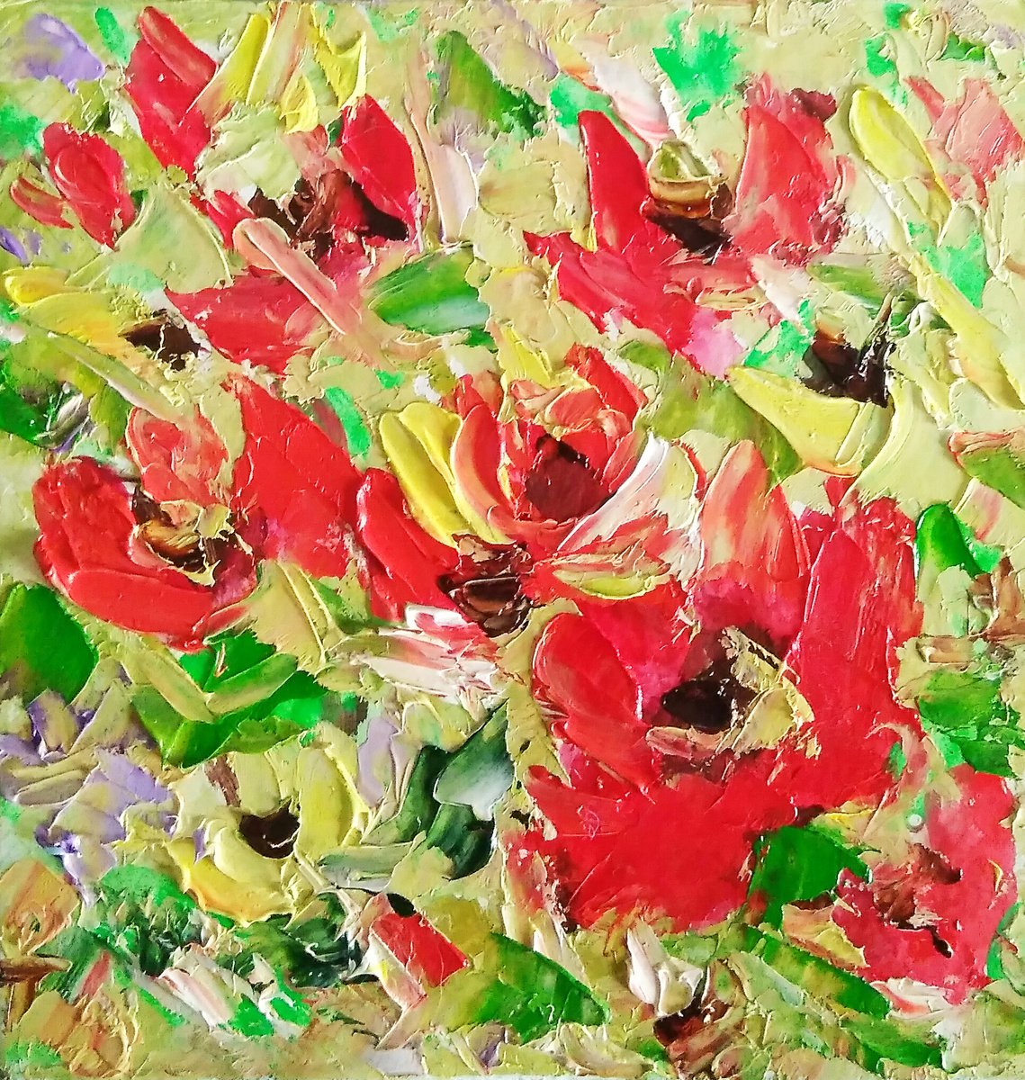 Abstract Floral Painting Small Original Art Flower Artwork Meadow Wall Art by Yulia Berseneva