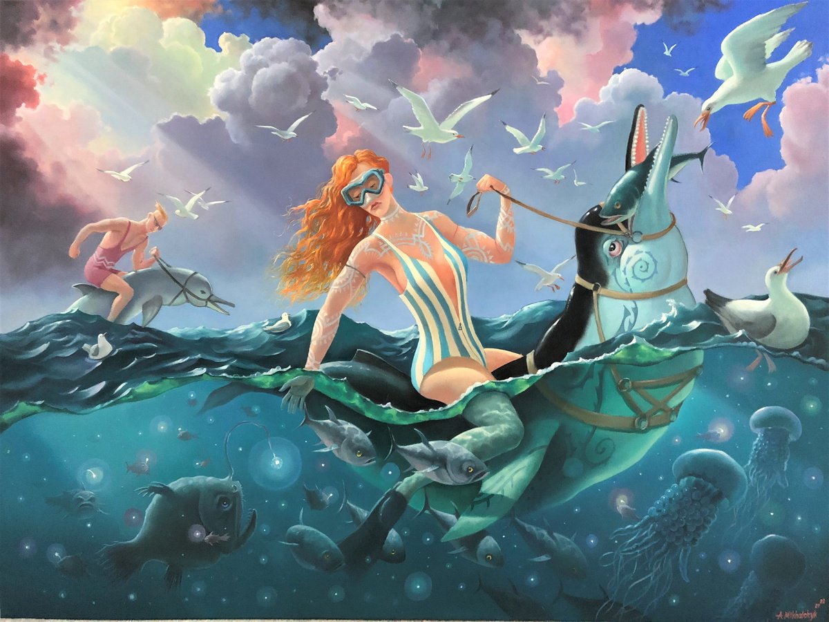 Photorealistic Landscape Oil Painting By Alexander Mikhalchyk, 47 X 35, Rider, Original Artwork