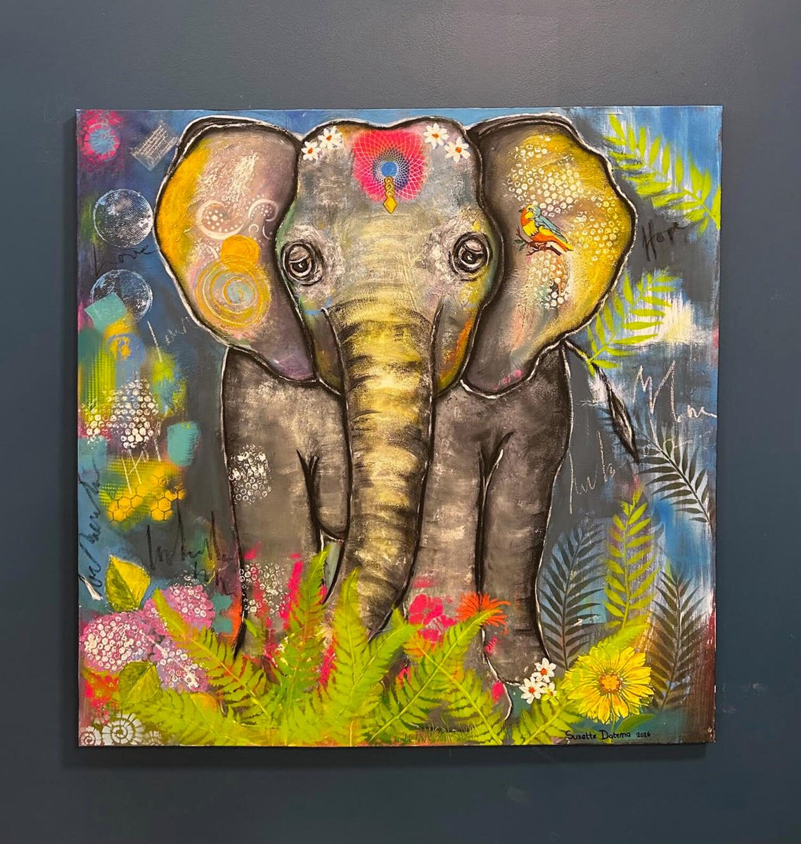 Naive Painting , Ellies Adventures By Suzette Datema, 39 X 39, Artwork For Sale On Artfinder