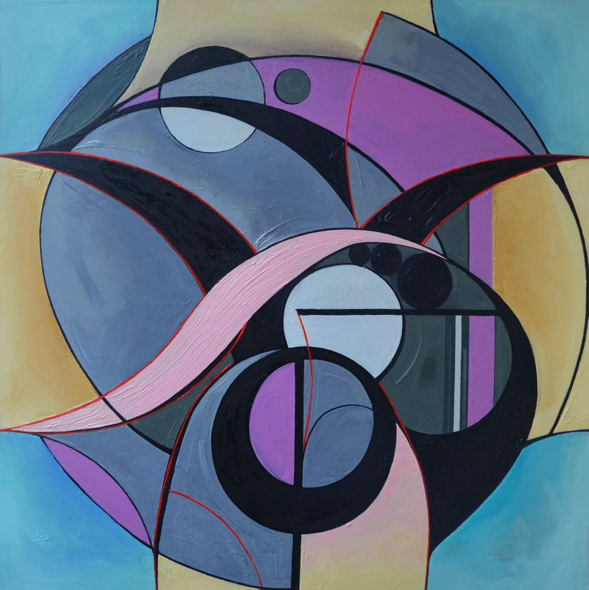 Geometric Abstract Oil Painting By Zhanna Kondratenko, 28 X 28", ? Infinity. Composition 2, Original Artwork