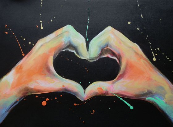 "Love" heart hands modern pop art abstract painting