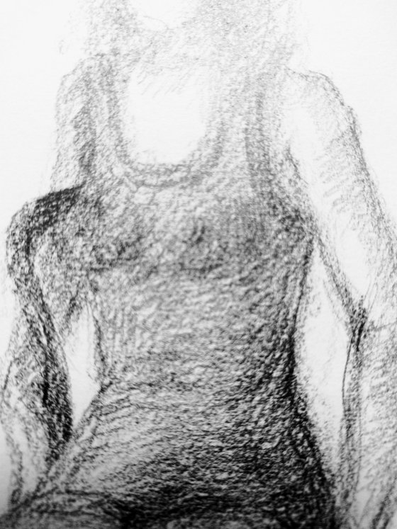 Model #2. Drawing with a pencil on paper.