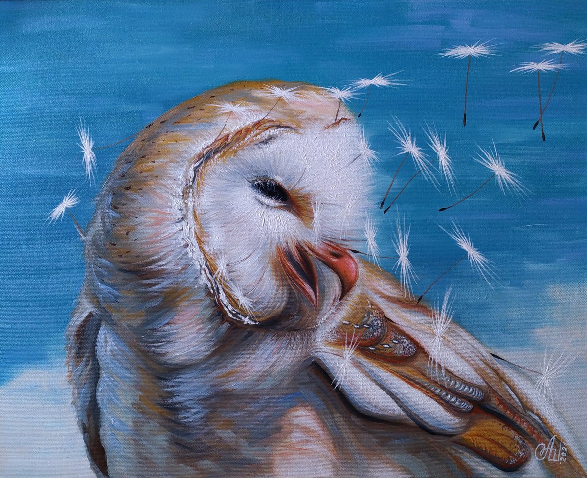 Photorealistic Animal Oil Painting By Anna Shabalova, 20 X 16, Owl ????, Original Artwork