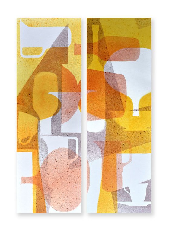 DIPTYCH Abstract stillife Yellow to Red, 1 and 2
