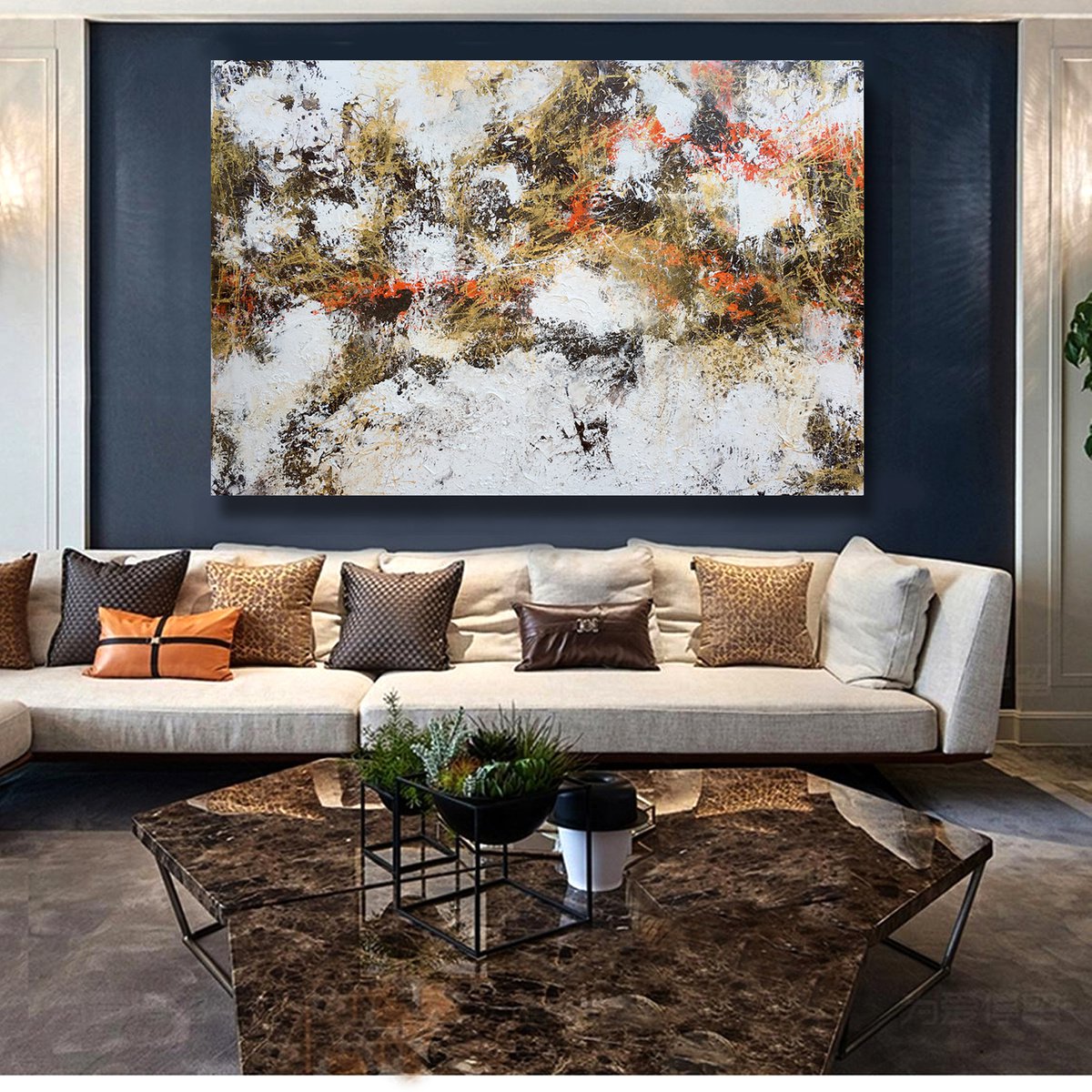 Abstract Acrylic Painting By Lynne Godina-Orme, 77 X 51", Gold Rush, Original Artwork