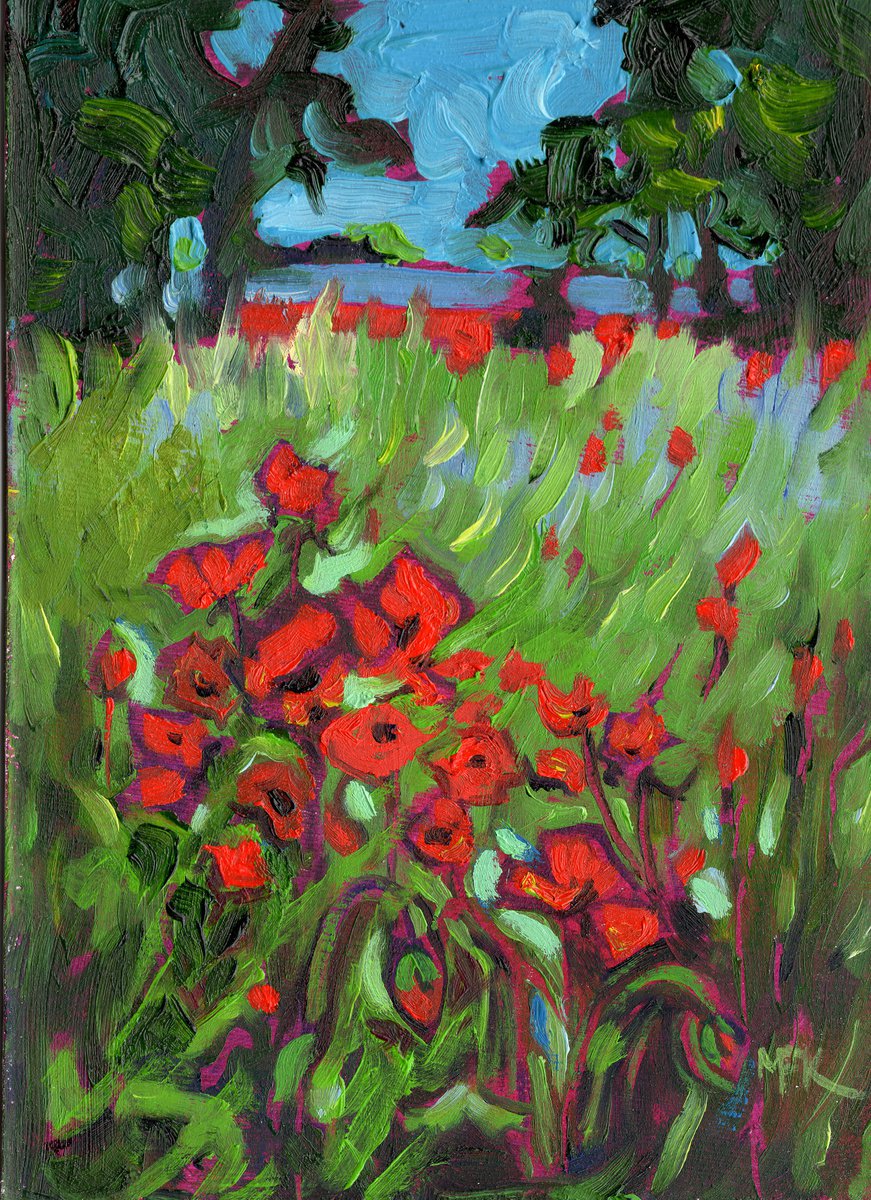 Poppies in the Long Grass - Miniature Landscape by Mary Kemp