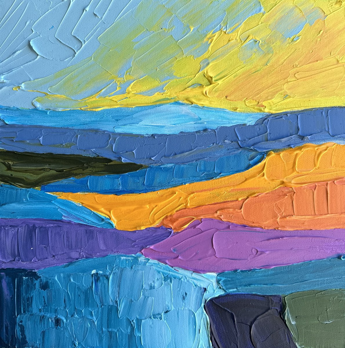 Impressionistic Landscape Acrylic Painting By Guzaliya Xavier, 12 X 12, Countryside 30, Original Artwork