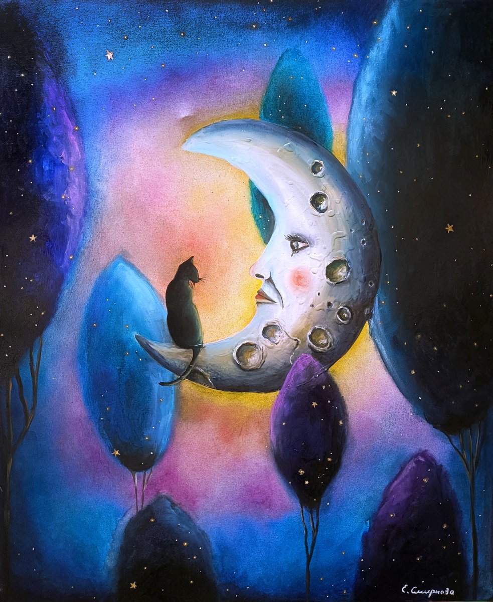 Surrealistic Painting , Starlit Dialogue By Evgenia Smirnova, 20 X 24, Artwork For Sale On Artfinder
