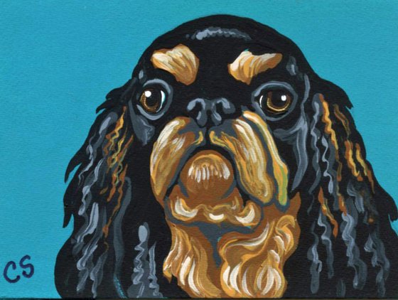 ACEO ATC Original Painting EnglishToy Spaniel Pet Dog Art-Carla Smale