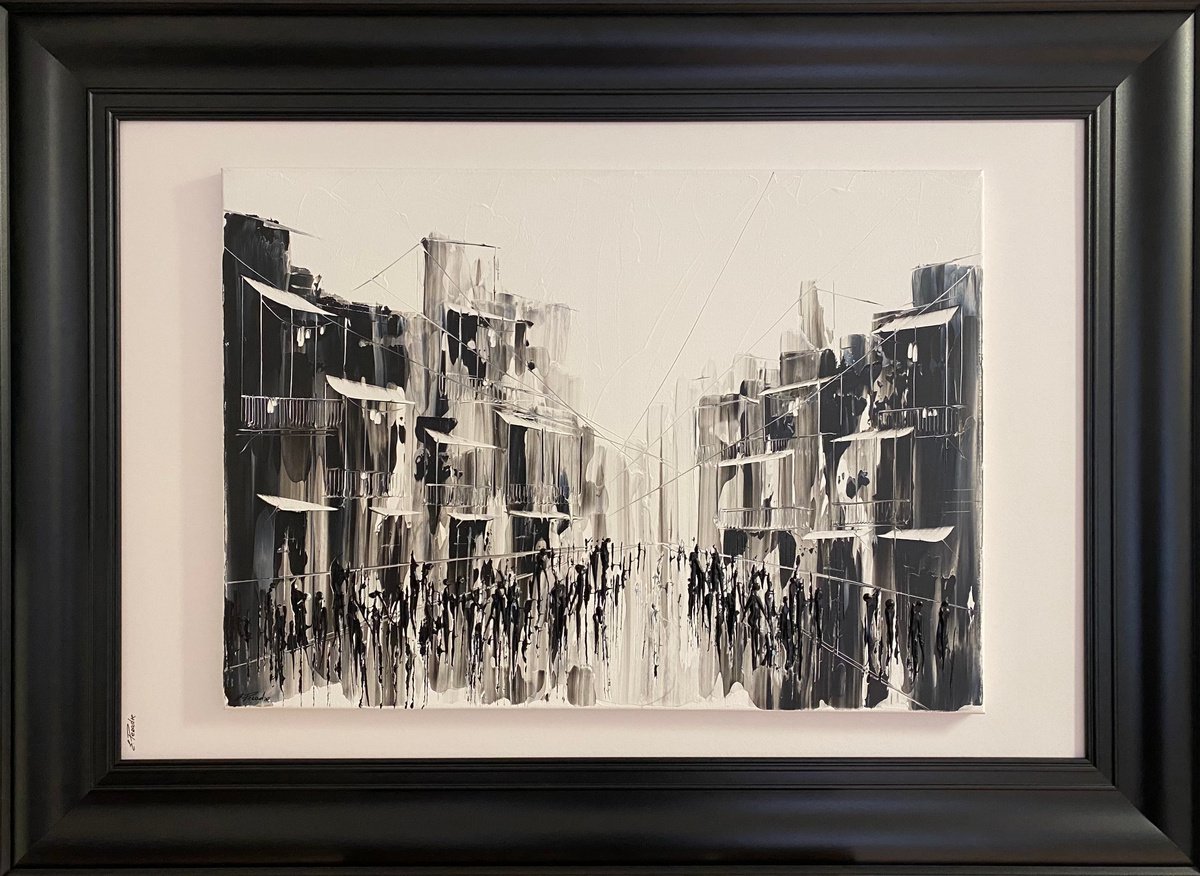 Abstract Portrait Acrylic Painting By Eka Peradze, 44 X 32, Action 3D. Old City Street. Eka Peradze Art., Original Artwork