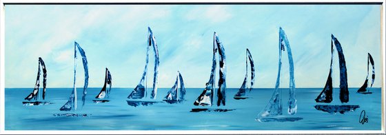 On Water - acrylic abstract painting sailboat painting framed canvas wall art