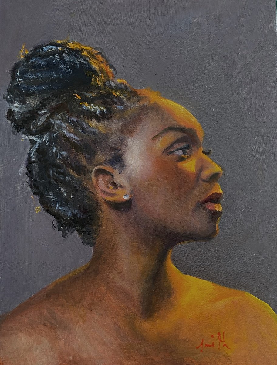 Impressionistic Portrait Oil Painting By Jackie Smith, 13 X 15, Young Black Woman., Original Artwork