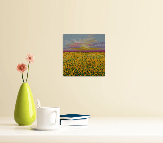 Sunflower fields  ! Small Landscape Painting!!  Ready to hang