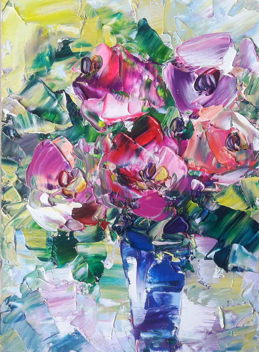 Lovely Bouquet Bright Flowers, Painting Floral, Original Art Flowers Impasto Floral Painti... by Kseniya Kovalenko
