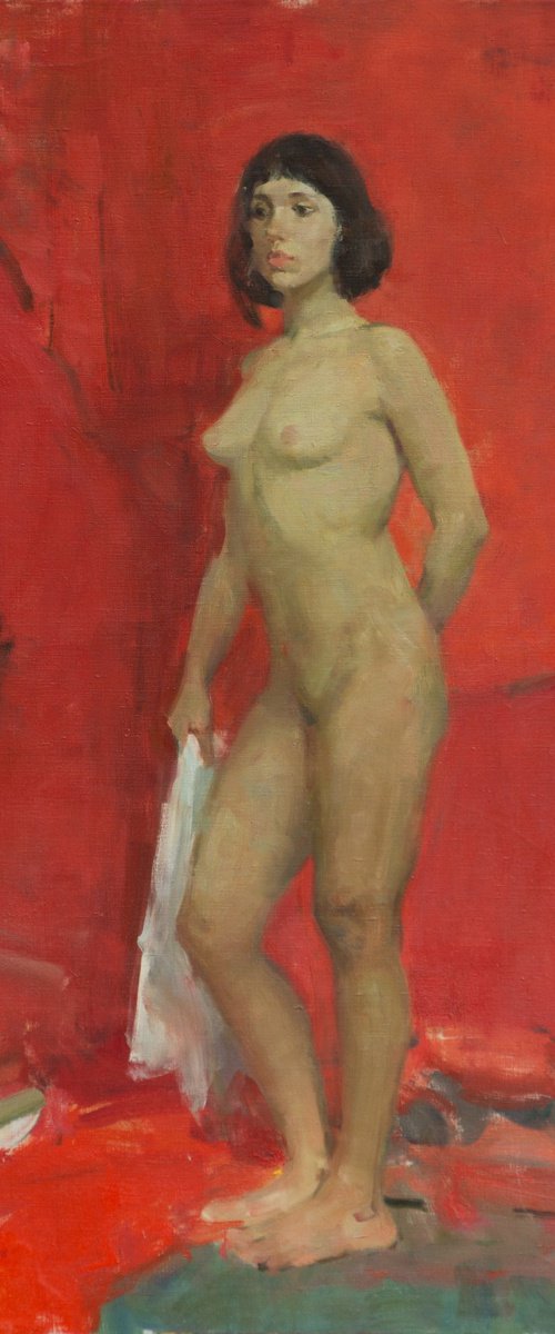 Nude on red by Anastasia Borodina