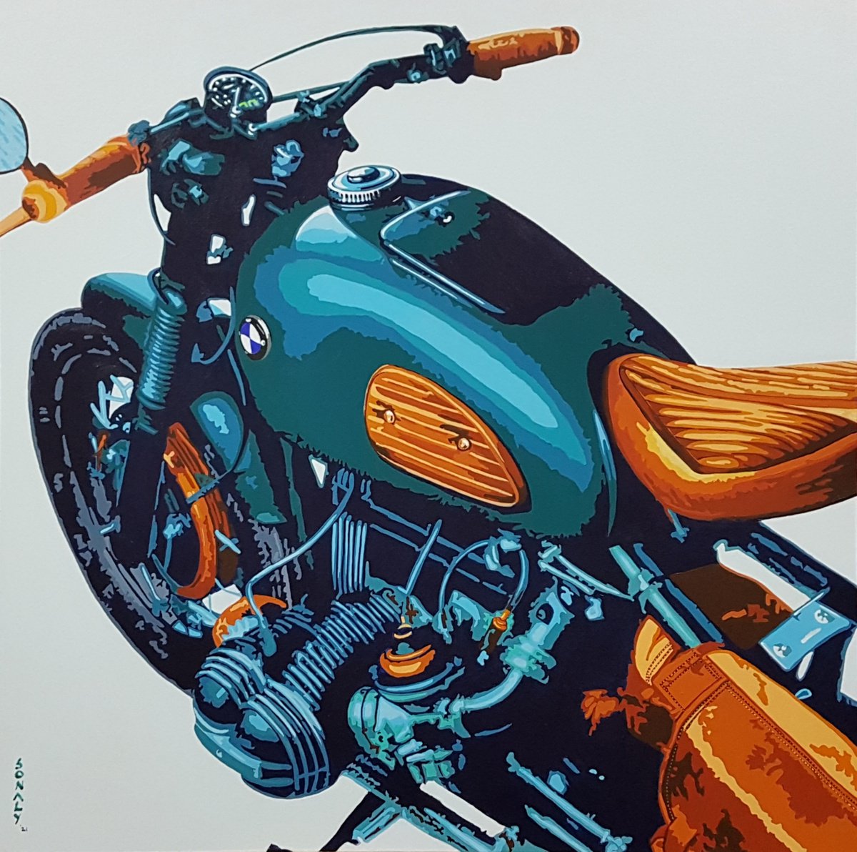 Automobiles - Classic meets Pop - BMW Motorcycle by Sonaly Gandhi