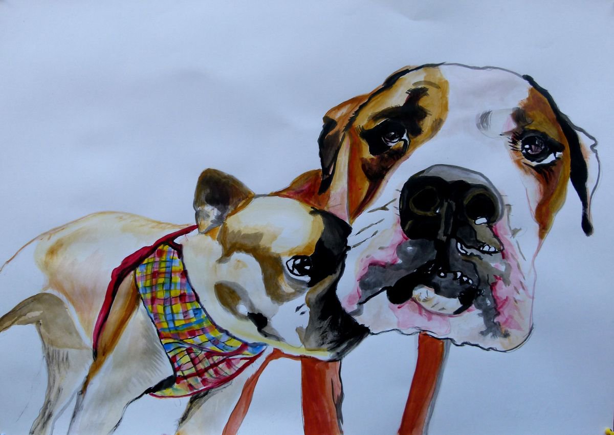 Photorealistic Animal Acrylic Painting By Soso Kumsiashvili, 33 X 24", Friends, Original Artwork