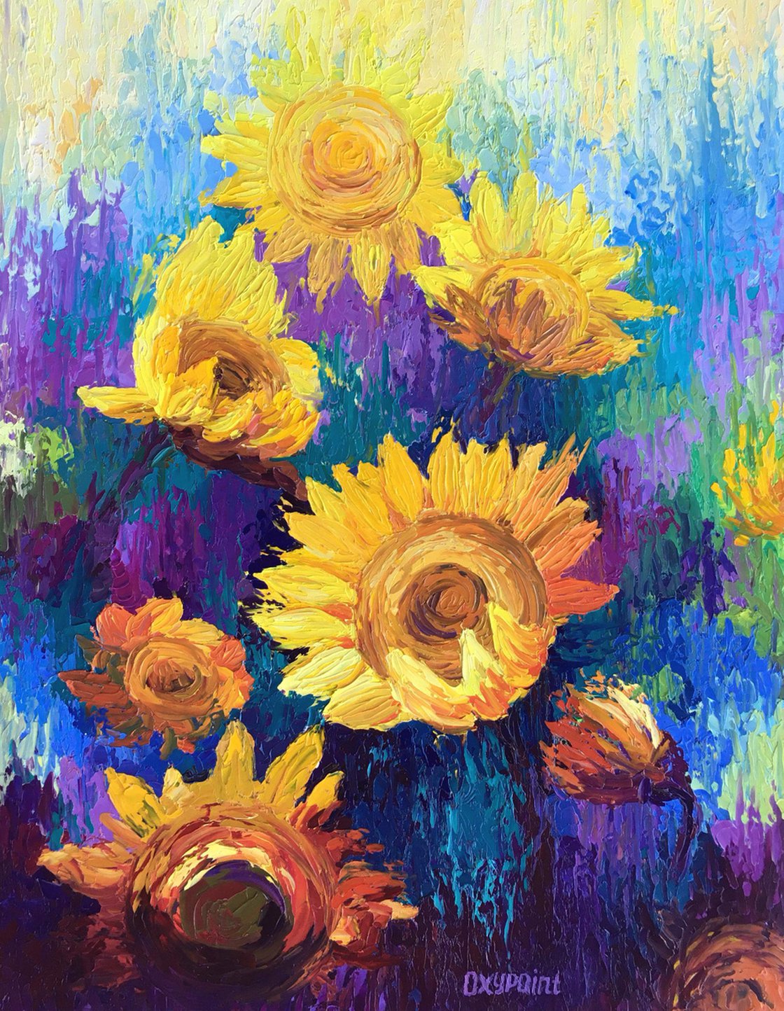 Sunflower in the Sun - Art Print or Original Oil Painting - Spiritual Inspirational with Yellow & hotsell Blue