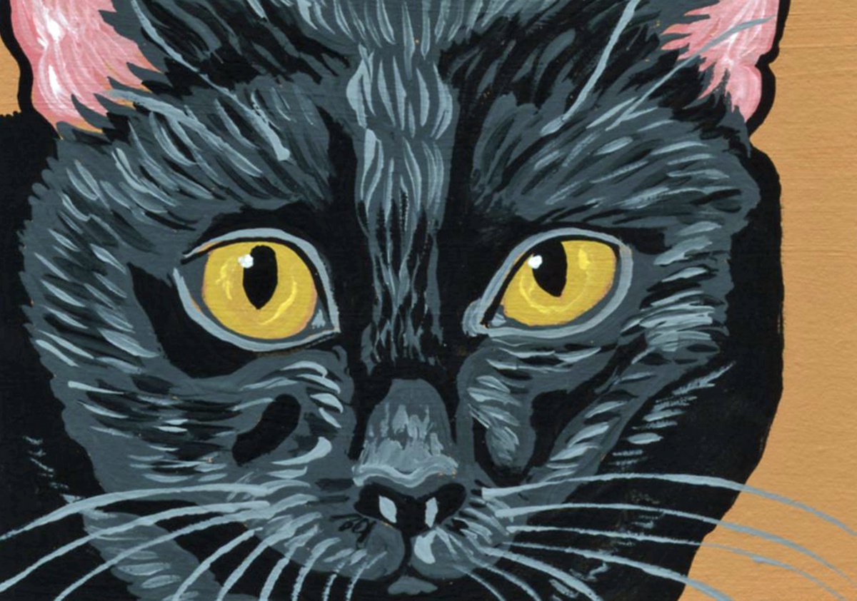 ACEO ATC Original Miniature Painting Bombay Black Cat Pet Feline Art-Carla Smale by carla smale