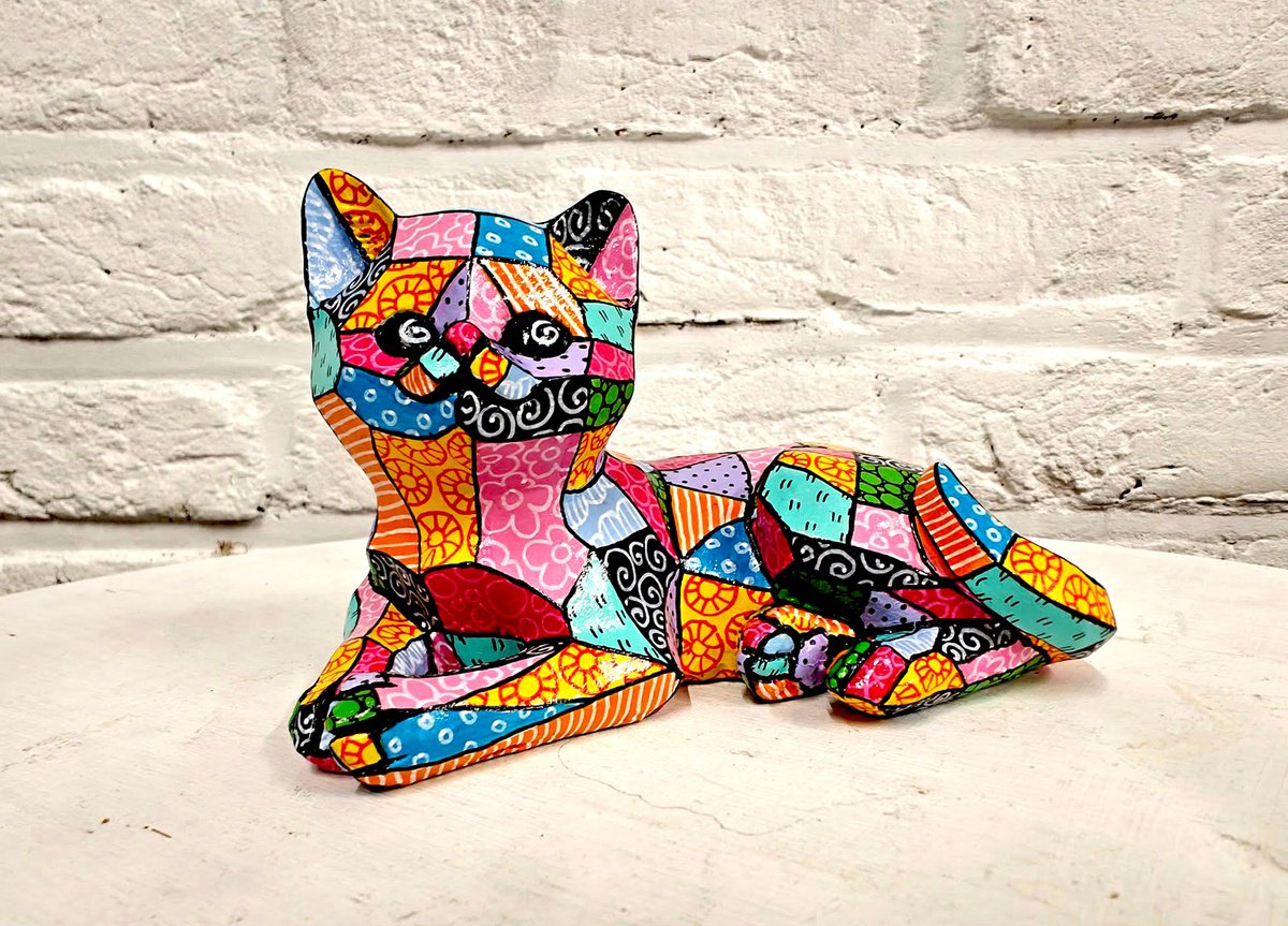 Naive Animal Sculpture By Vio Valova, 6 X 4", Kitty, Original Artwork