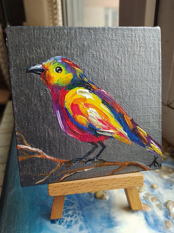Colored bird - oil painting, bird, birds oil painting, painting on canvas, gift, parrots, bird art, art bird, animals oil painting