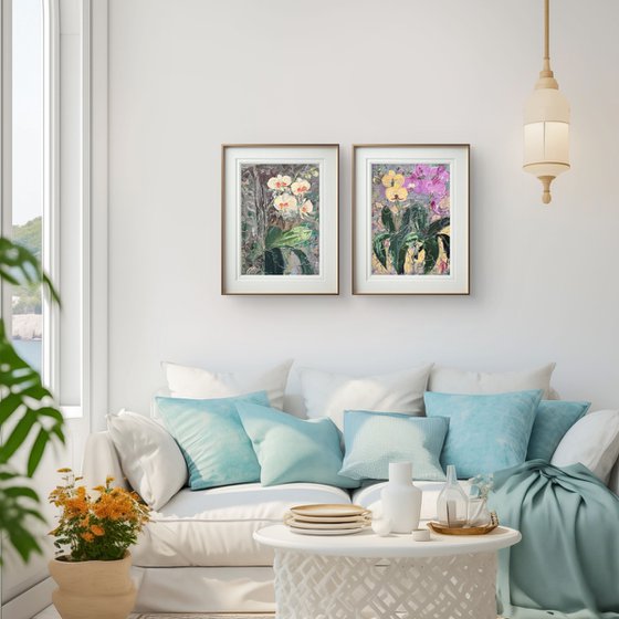 Wild orchids Set of 2 Oil Diptych
