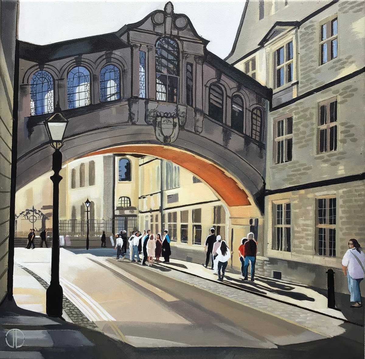 Impressionistic Cityscapes Acrylic Painting By Joseph Lynch, 20 X 20, Bridge Of Sighs Oxford, Original Artwork