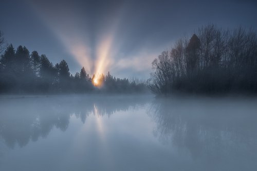 Sunlight Through Morning Mist by Nick Psomiadis