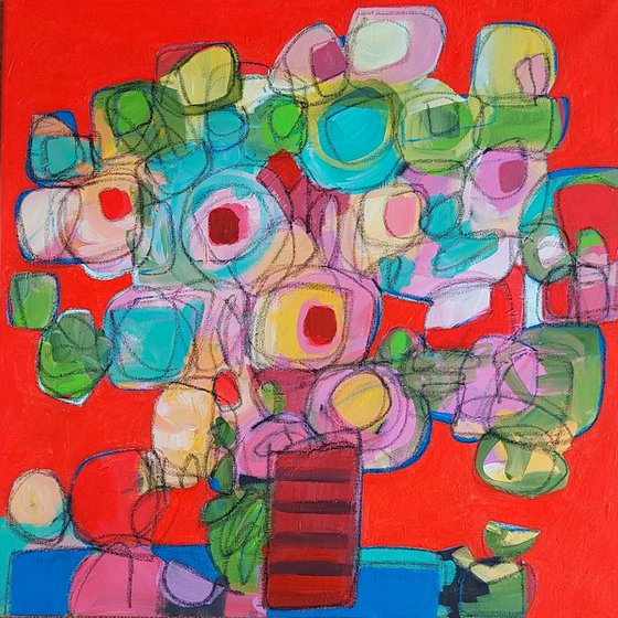 Summer Floral on Red III
