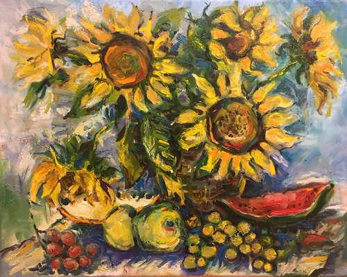 Sunflowers with fruits by Diana Gourianova