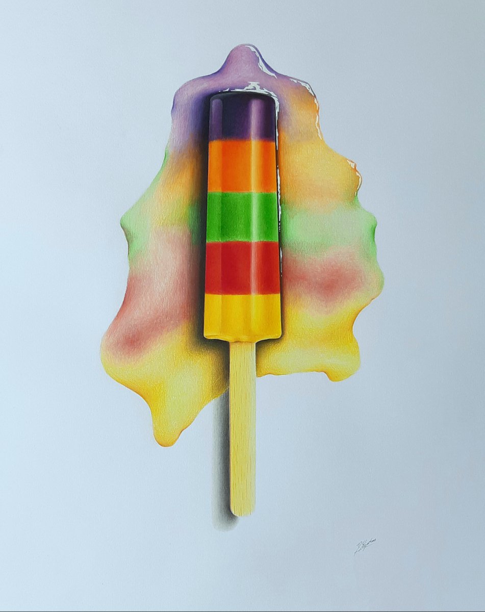 Urban And Pop Still Life Pencil Drawing By Daniel Shipton, 16 X 20, Fruit Pastel Lolly, Original Artwork