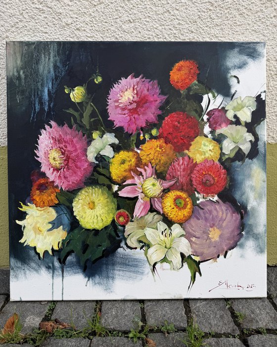Modern Still Life with Dahlias