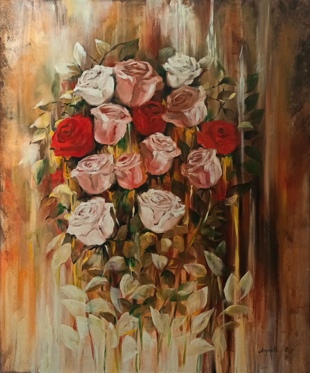 Bouquet of roses - flowers - original painting by Anna Rita Angiolelli