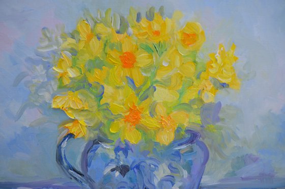 Daffodils in Blue Jug