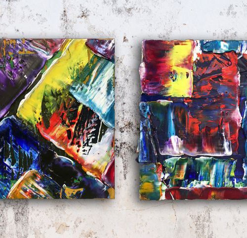 "Laying It On Thick" - FREE USA SHIPPING + Save As A Series - Original Abstract PMS Oil Painting Diptych, 20" x 8" by Preston M. Smith (PMS)