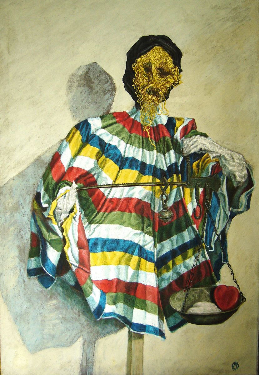 Surrealistic Still Life Oil Painting By Antonio Mele, 43 X 58, Per Una Libra, Original Artwork