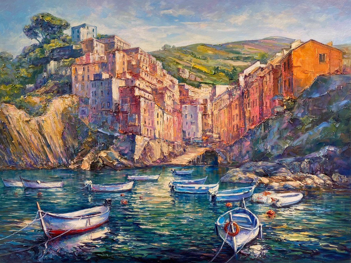 Riomaggiore100x75 original large Italian Landscape painting by Artem Grunyka by Artem Grunyka