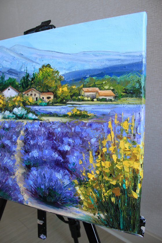 Provence lavender fields oil painting on canvas 38x46cm impasto