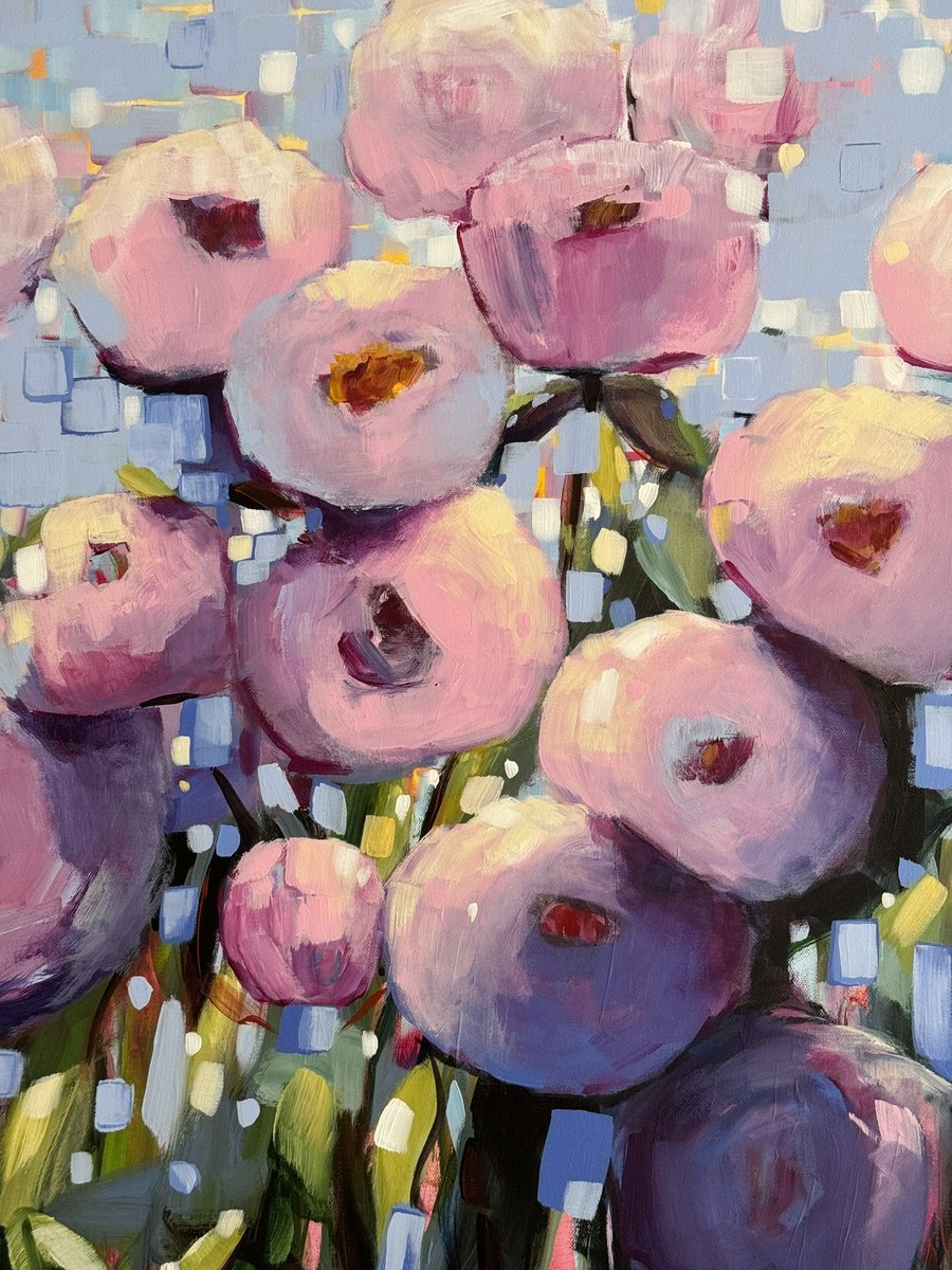 Impressionistic Botanical Acrylic Painting By Sandra Gebhardt-Hoepfner, 39 X 31", Rose Parade 3, Original Artwork