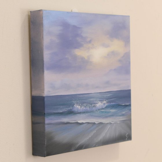 Moonrise on Vero Beach, plein air seascape oil painting on canvas by Eva Volf