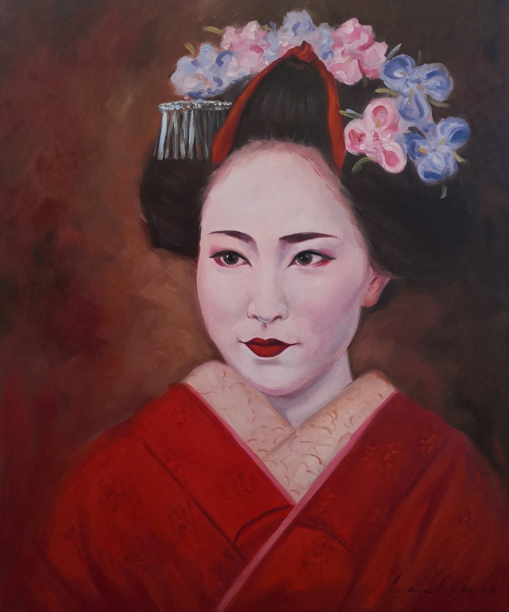 Geisha in kimono on the dark background portrait number 6 by Jane Lantsman
