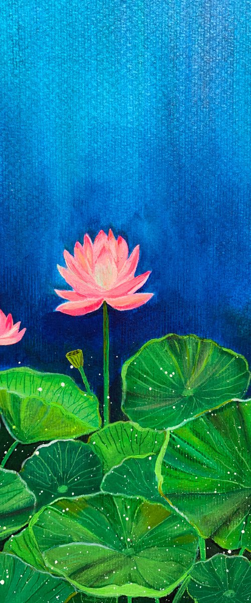 Lotus blooms ! A4 size Painting on paper by Amita Dand