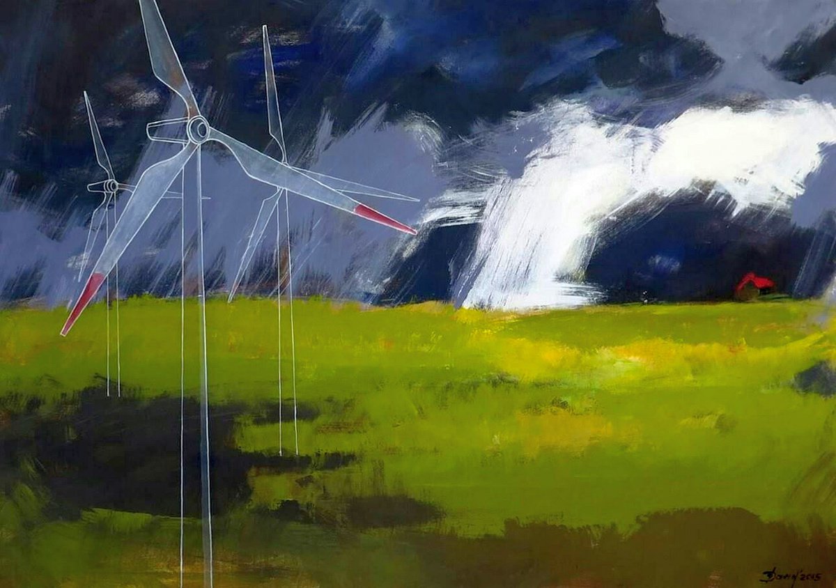 Expressive Landscape Acrylic Painting By Olga David, 55 X 39", Stille Vor Dem Sturm, Original Artwork