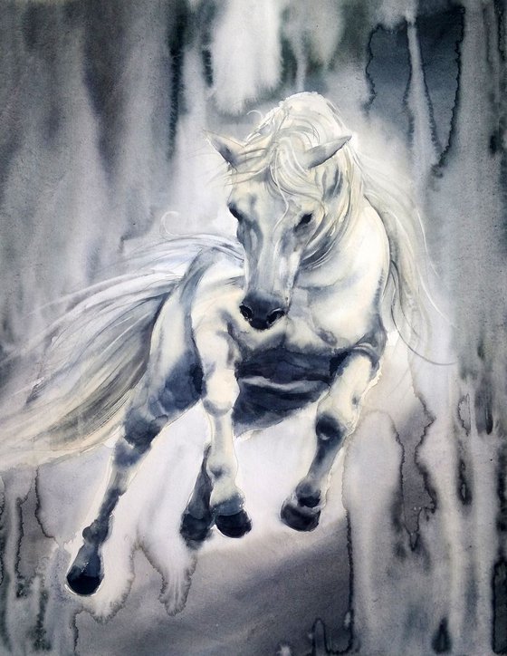 Run Like the Wind - White Horse - equine art