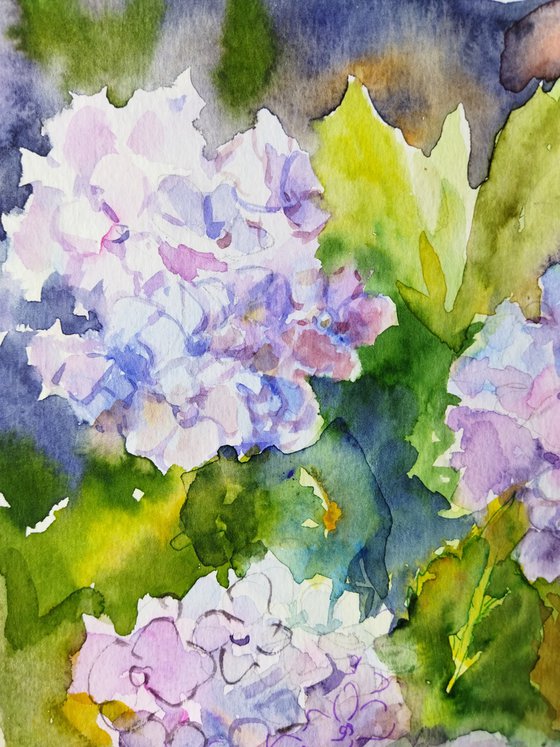 Blue Hydrangeas Art 9 by 12 inches