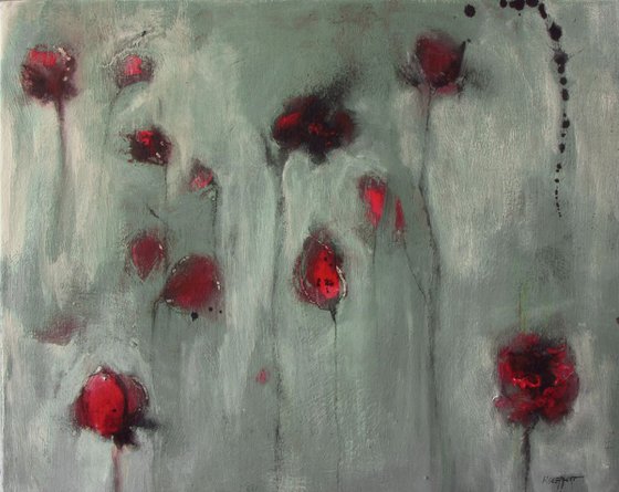 Winterrosen - Winterroses - abstract flower floral mixed media painting