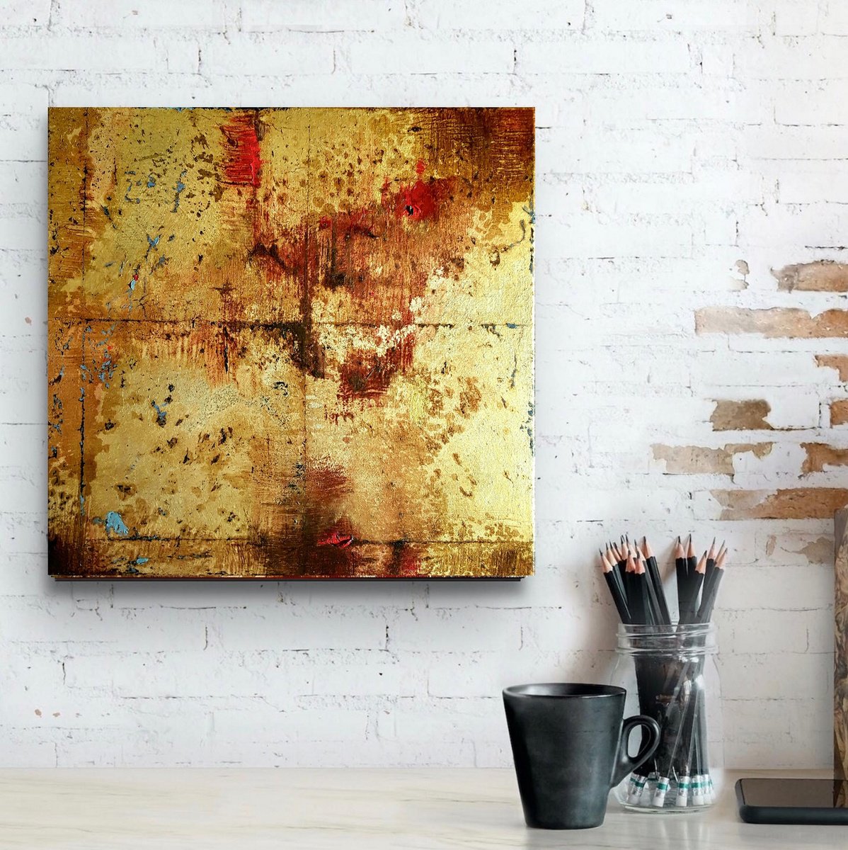 Gold abstract painting #0013 by Olena Topliss