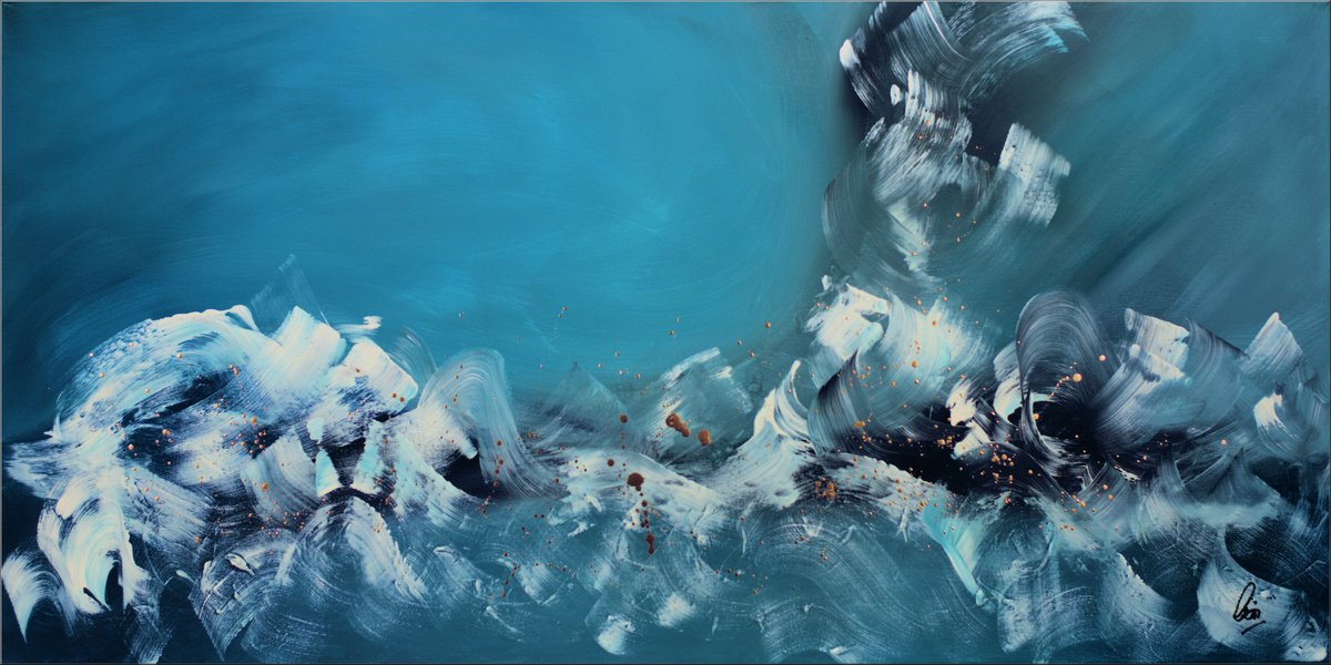 Abstract Acrylic Painting By Edelgard Schroer, 47 X 24, Golden Drops, Original Artwork